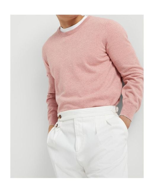 Brunello Cucinelli Pink Crewneck Knitted Jumper for men