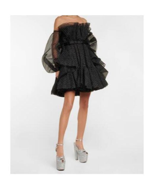 Giambattista Valli Black Polka-Dot Strapless Silk Mini Dress