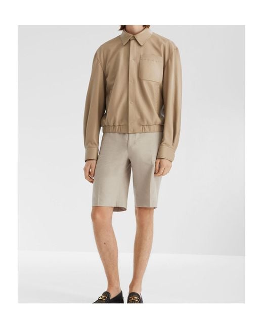 Fendi Natural Long Sleeved Snapped Leather Jacket for men