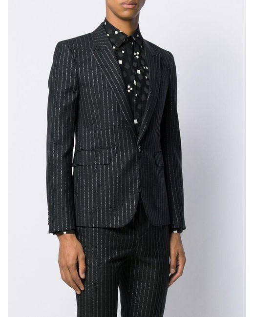 Saint Laurent Black Metallic Stripes Blazer for men