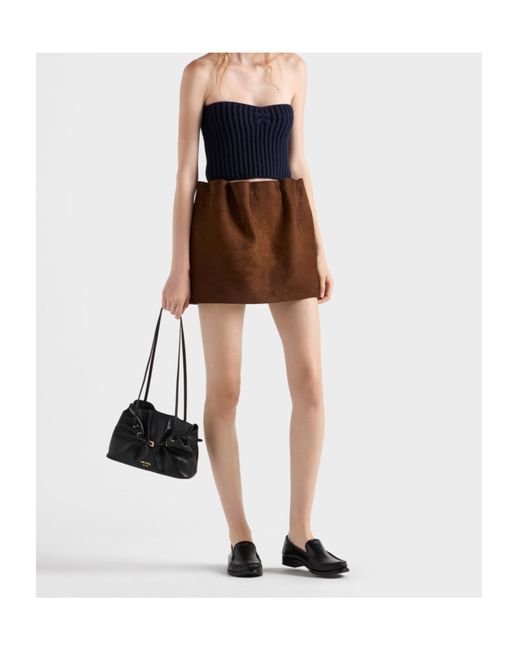 Prada Brown Elasticated-Waistband Mini Skirt
