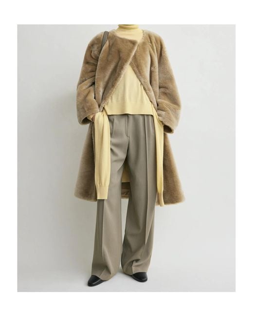 Totême Natural Collarless Shearling Coat Rye