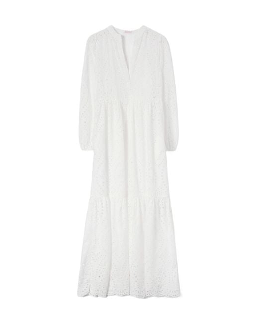 Mc2 Saint Barth White Sylvia Broderie-Anglaise Tiered Maxi Dress