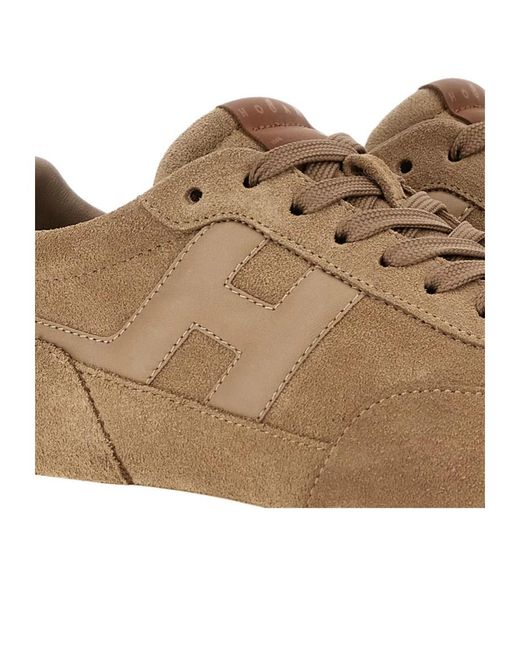 Hogan Brown Logo Patch Lace-Up Sneakers for men
