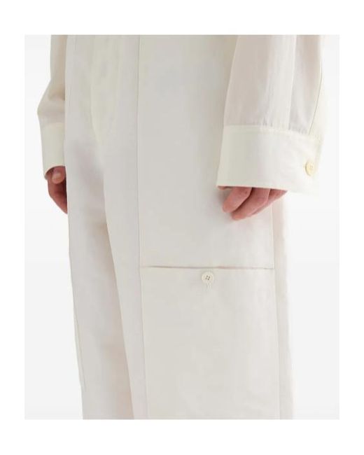 Jil Sander White Cargo Wide-Leg Pants for men