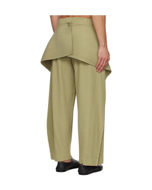 Homme Plissé Issey Miyake Green Pleated Layered Trousers for men