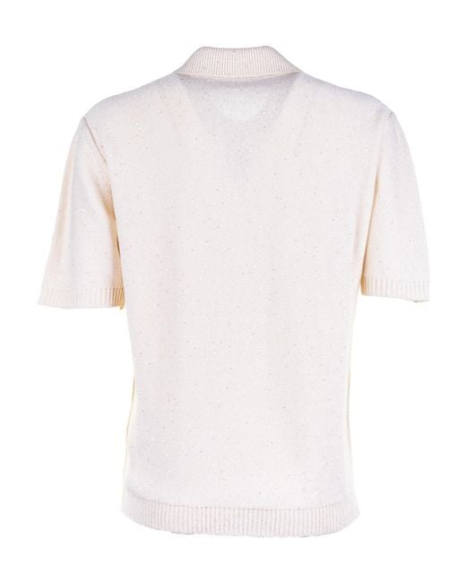 Fabiana Filippi White Sequin Embellished Knitted Polo Shirt