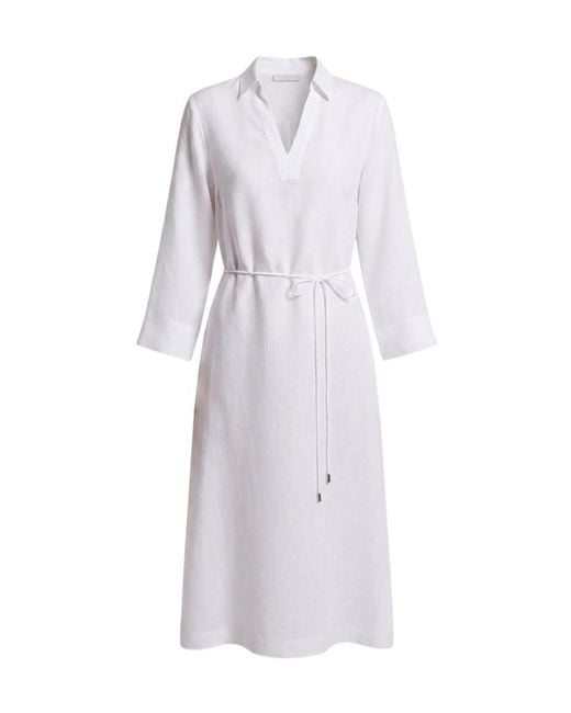 Peserico White V-Neck Tie-Detail Midi Dress