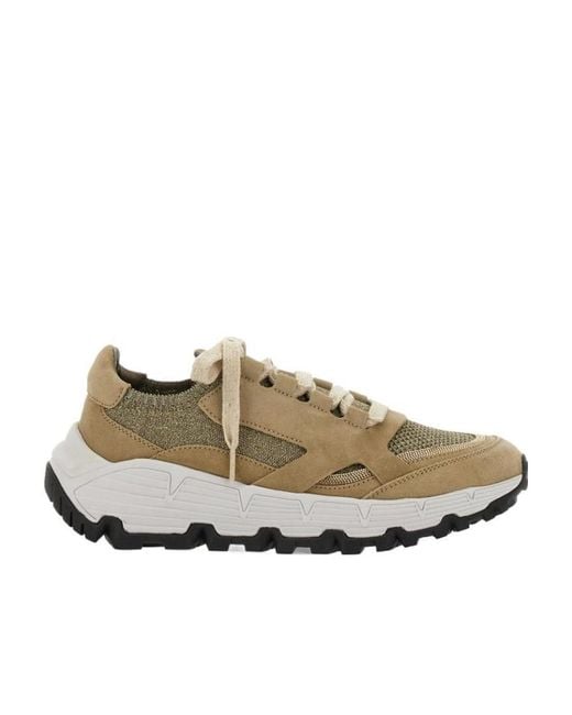 Brunello Cucinelli Metallic Sparkling Knit And Suede Runner Sneaker With Beadwork