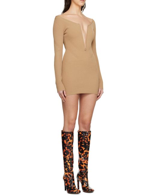 Dion Lee Brown Angled Ribbed-Knit Dress