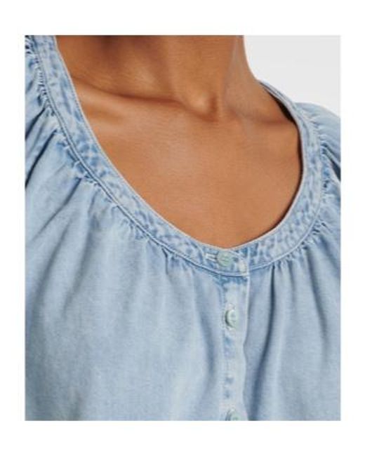 FRAME Blue Resort Gathered Cotton-Blend Shirt