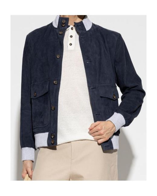 Eleventy Blue Flap Pocket Leather Jacket for men