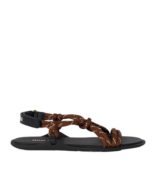 Miu Miu Rivière Cord And Leather Sandals in Brown | Lyst