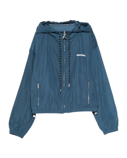 Patrizia Pepe Blue Logo-Print Hooded Jacket