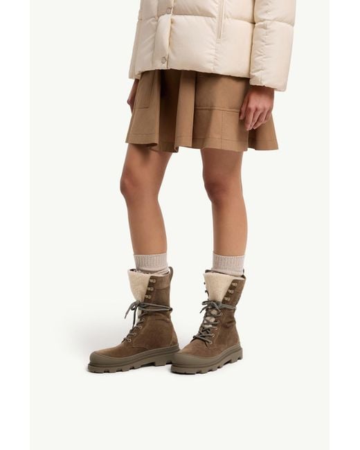 Moncler Brown Vera High Suede Shearling Lace-Up Boots