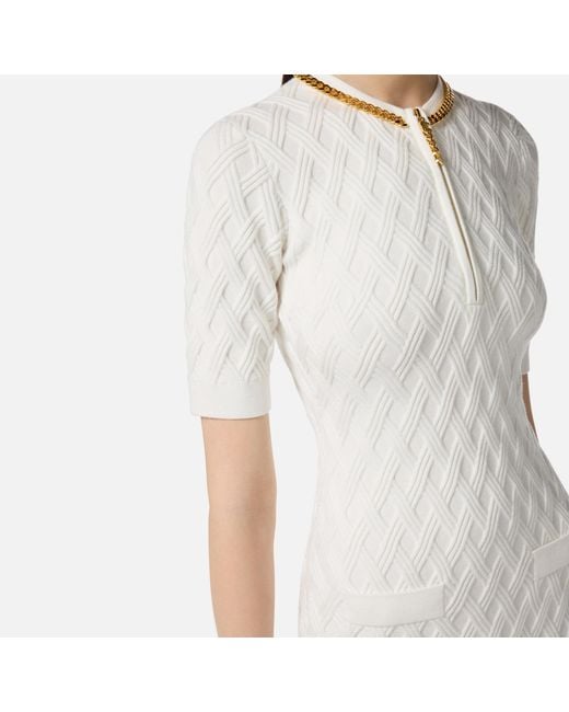 Elisabetta Franchi White Embellished Knitted Mini Dress