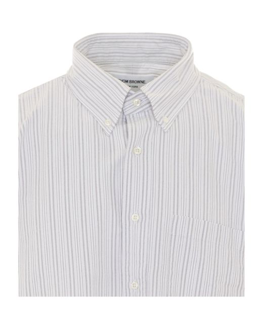 Thom Browne White Striped Short-Sleeve Buttoned Shirt for men