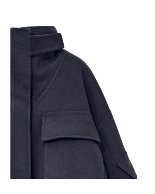 Giorgio Armani Blue Caban Coat Double Cashmere Blouson With Stand-Up Collar