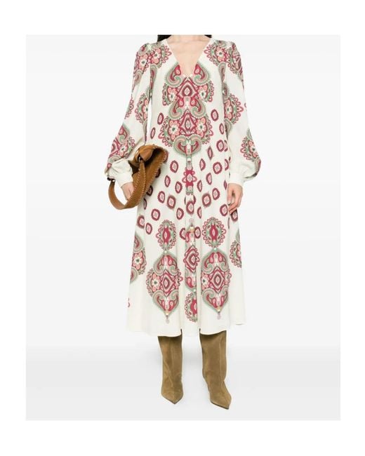 Etro White Paisley-Print Long-Sleeve Dress