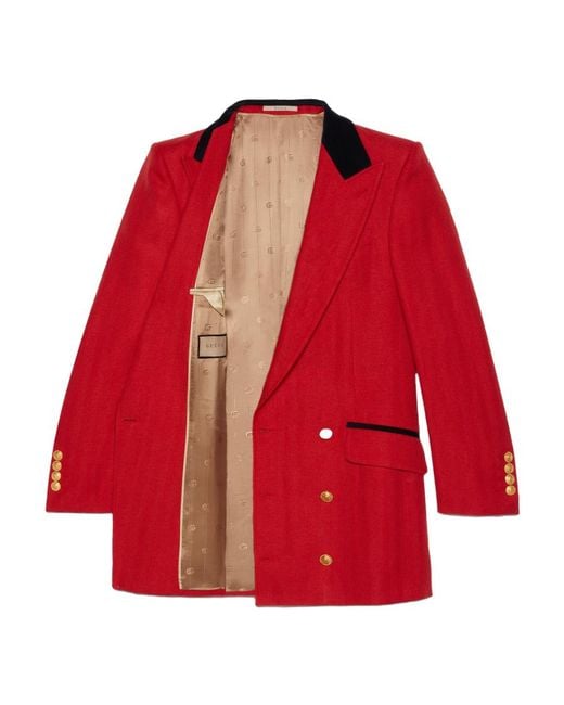 Gucci Red Wool And Linen Blend Blazer Jacket for men
