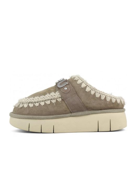 Mou Gray Sheepskin Clog Sandals