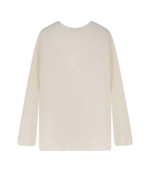 Max Mara White Mitico Crewneck Long-Sleeved Blouse