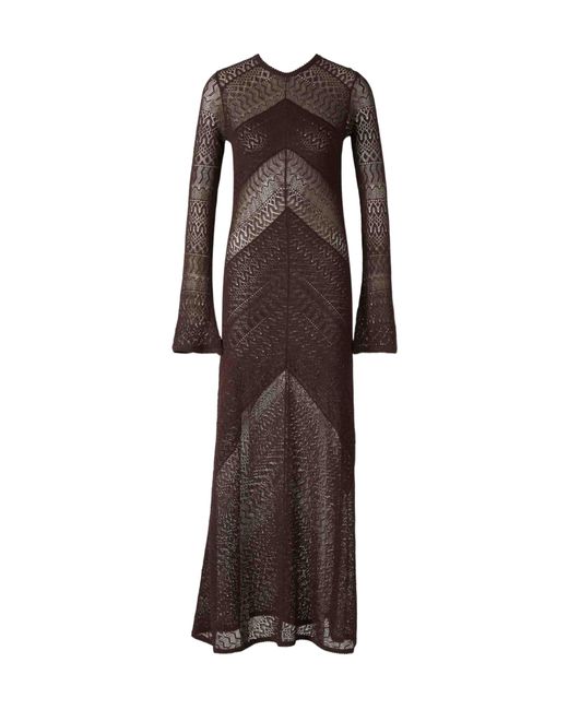Staud Brown Round Neck Long Sleeve Dress