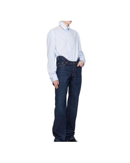 Jean Paul Gaultier Blue Pinstriped Collar Shirt for men