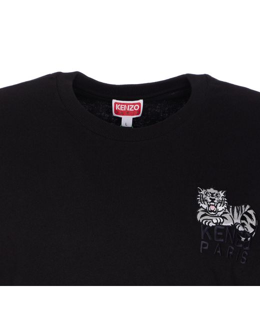 KENZO Black Logo Embroidered Crewneck T-Shirt for men