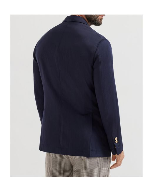 Brunello Cucinelli Blue Silk Délavé And Linen Twill Deconstructed Blazer for men