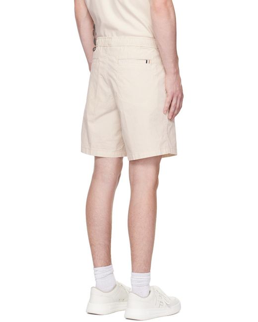 Boss White Logo-Patch Drawstring Cotton Shorts for men