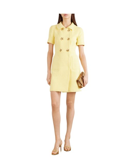 Oscar de la Renta Yellow Double-Breasted Cotton-Blend Tweed Mini Dress