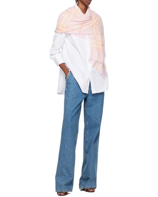 Burberry Pink Check-Printed Frayed-Edge Scarf for men