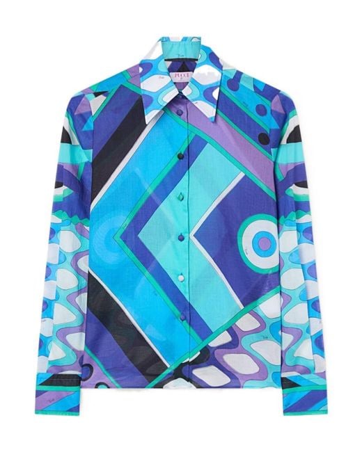 Emilio Pucci Blue Pucci Geometric Print Shirt