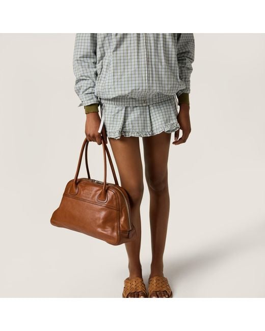 Miu Miu Gray Pleated Check Miniskirt