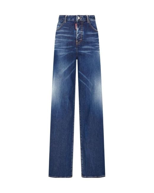 DSquared² Blue Distressed Wide-Leg Jeans