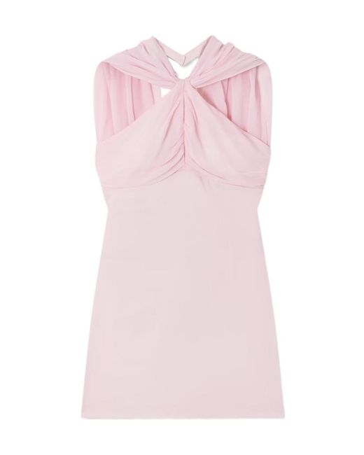 Posse Pink Solene Ruched Chiffon And Satin-Crepe Mini Dress
