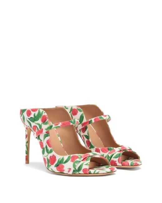 Malone Souliers White Tulip Print Sandals