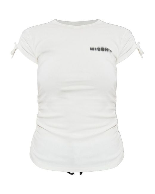 M I S B H V White Tie-Sleeves T-Shirt