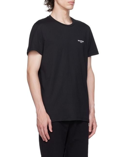 Balmain Black Flocked Logo Crewneck T-Shirt for men