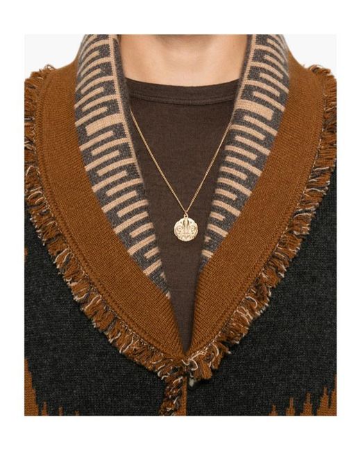 Alanui Brown Jacquard-Knit Fringed Cardigan for men