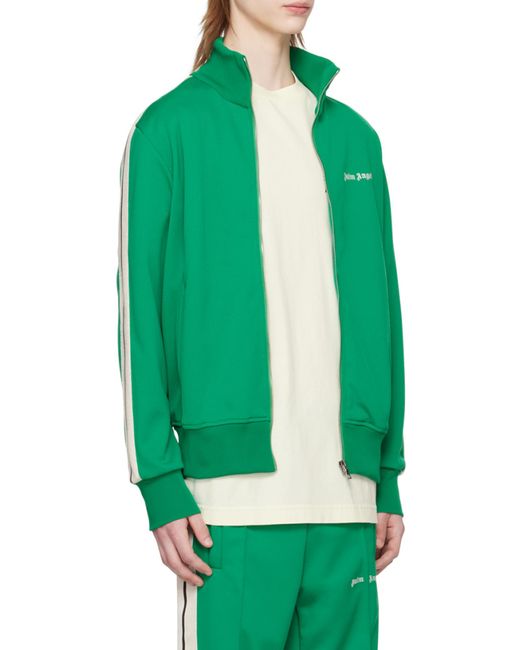 Palm Angels Green Logo Embroidered Zipped Track Jacket for men