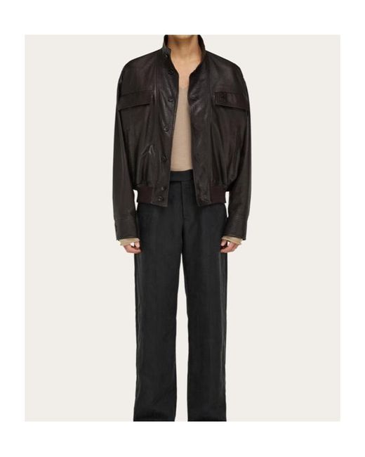 Ferragamo Black Ferragamo Eyewear High Neck Leather Jacket for men