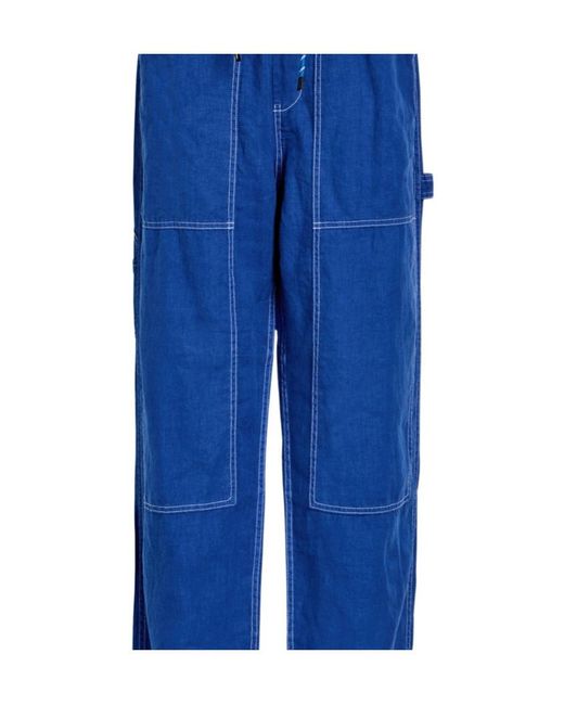 Rag & Bone Blue Atlas Panelled Relaxed Straight-Leg Linen Trousers