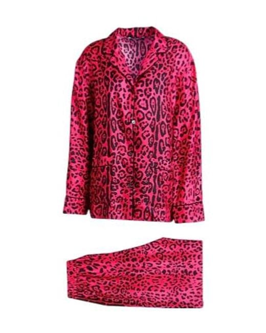 Dolce & Gabbana Red Leopard Print Pajama Set