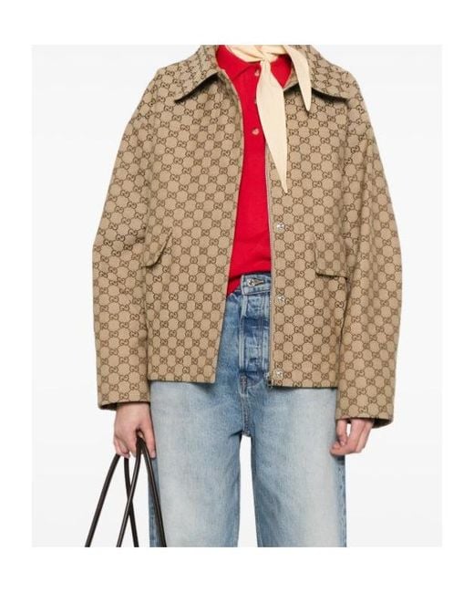 Gucci Natural Gg Monogram Bomber Jacket