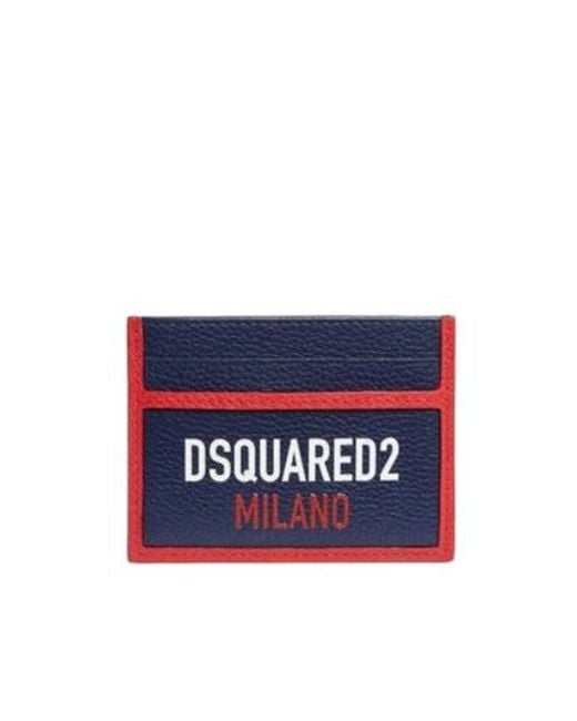 DSquared² Blue Logo-Print Card Holder for men