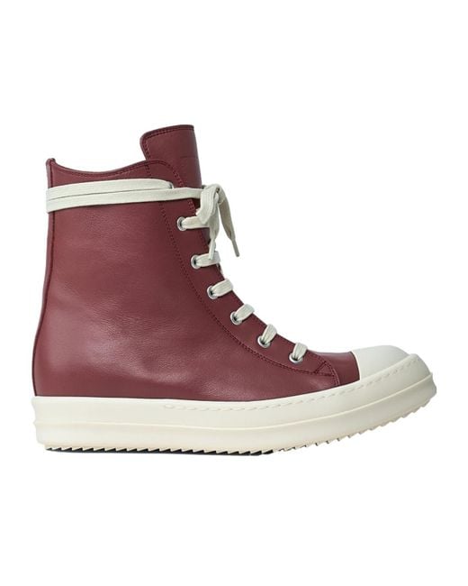 Rick Owens Brown Lace-Up High-Top Leather Sneakers