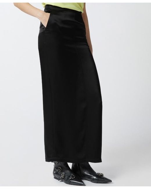Pinko Black Rear Slit Long Satin Skirt