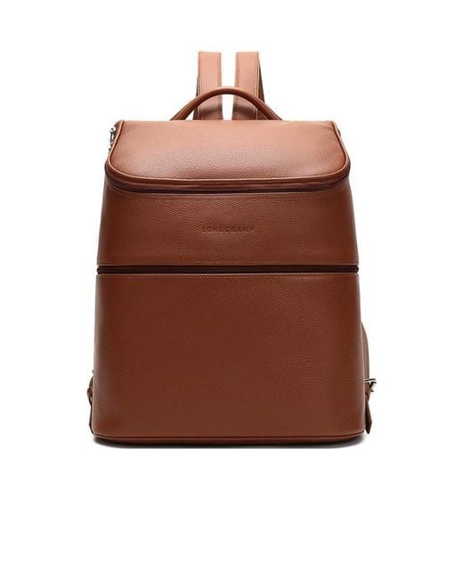 Longchamp Brown Le Foulonné Grained-Leather Backpack for men